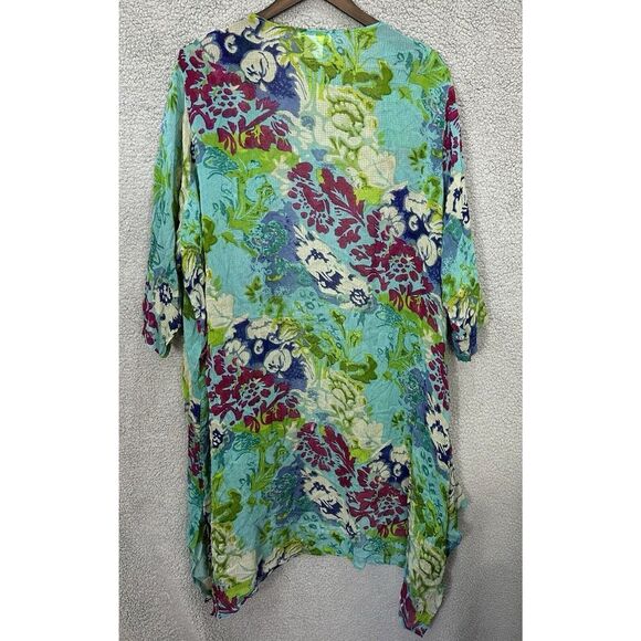 Ulla Popken one Size blue Floral Bright Flowy Oversized Kimono Cover Up Cardigan - Picture 3 of 7